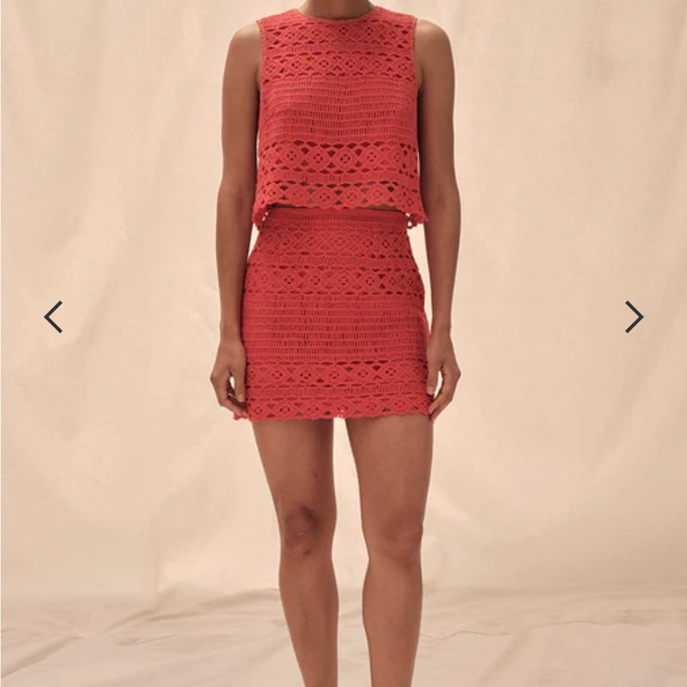 Saylor Samia Set - Red Crochet Sleeveless Top with ties and Skirt